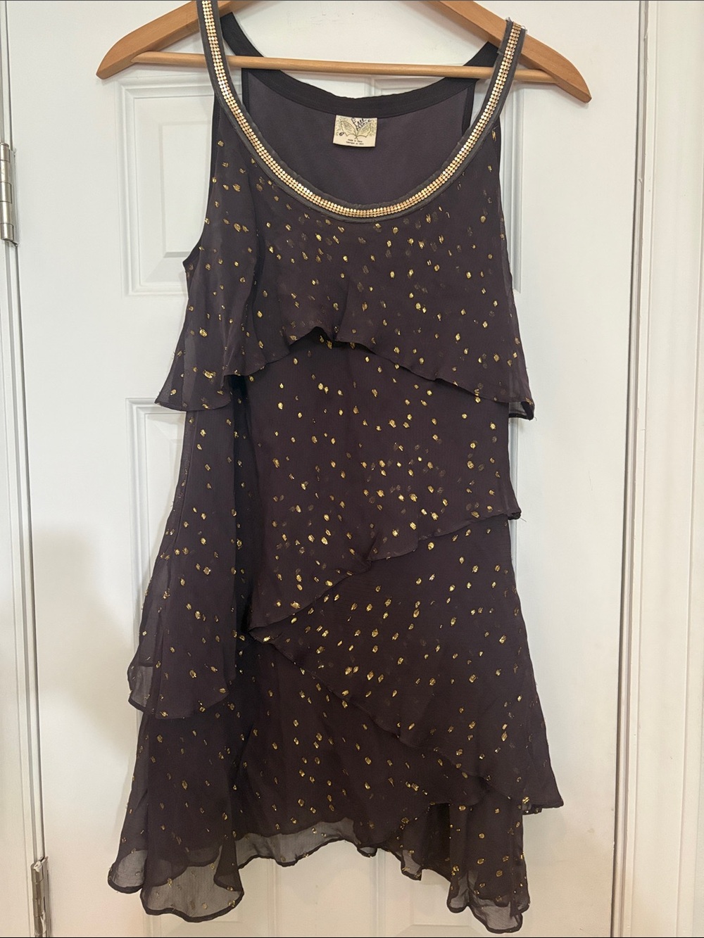 Free People Moonlight Tiered Fleck Dress Purple Gold Silk Chiffon